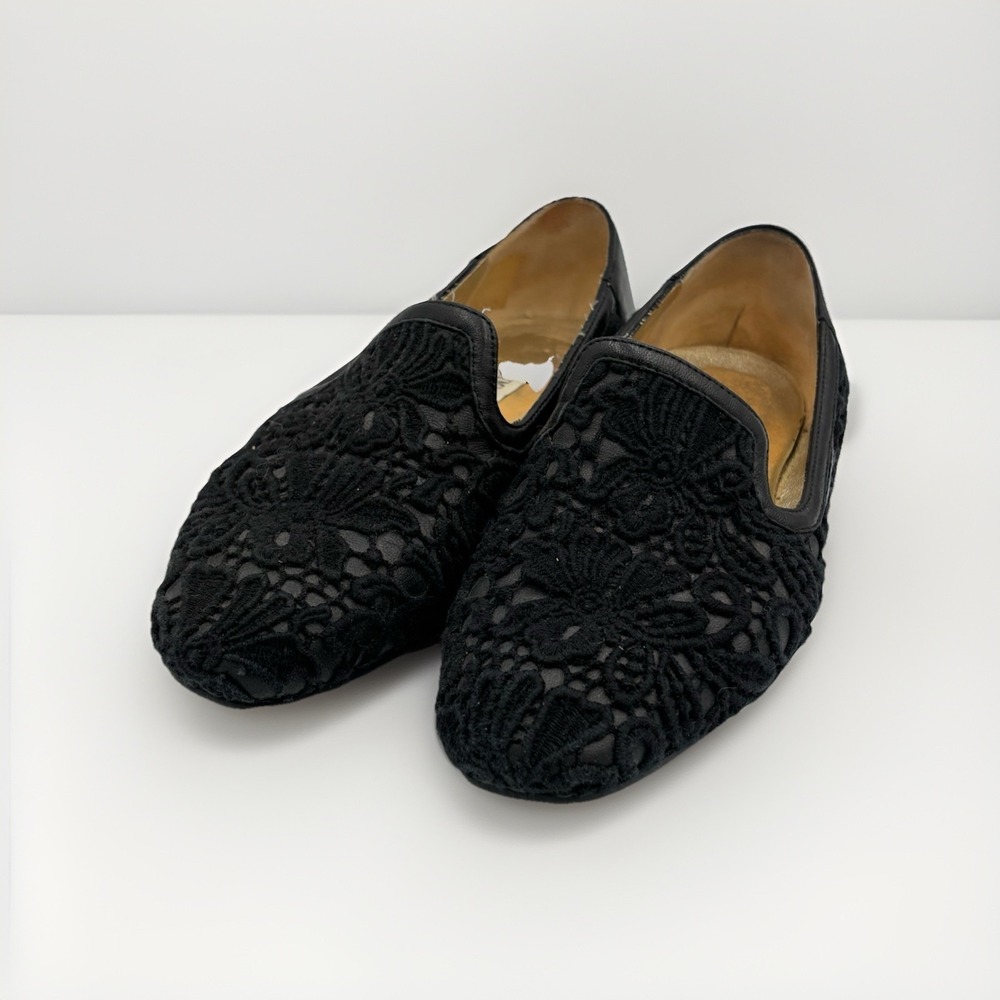 Jimmy Choo Wheel loafers w/ Black Lace Overlay - leather Women's Sz 36 Floral